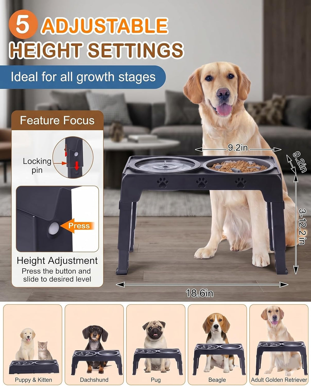 Adjustable Elevated Dog Bowl Stand