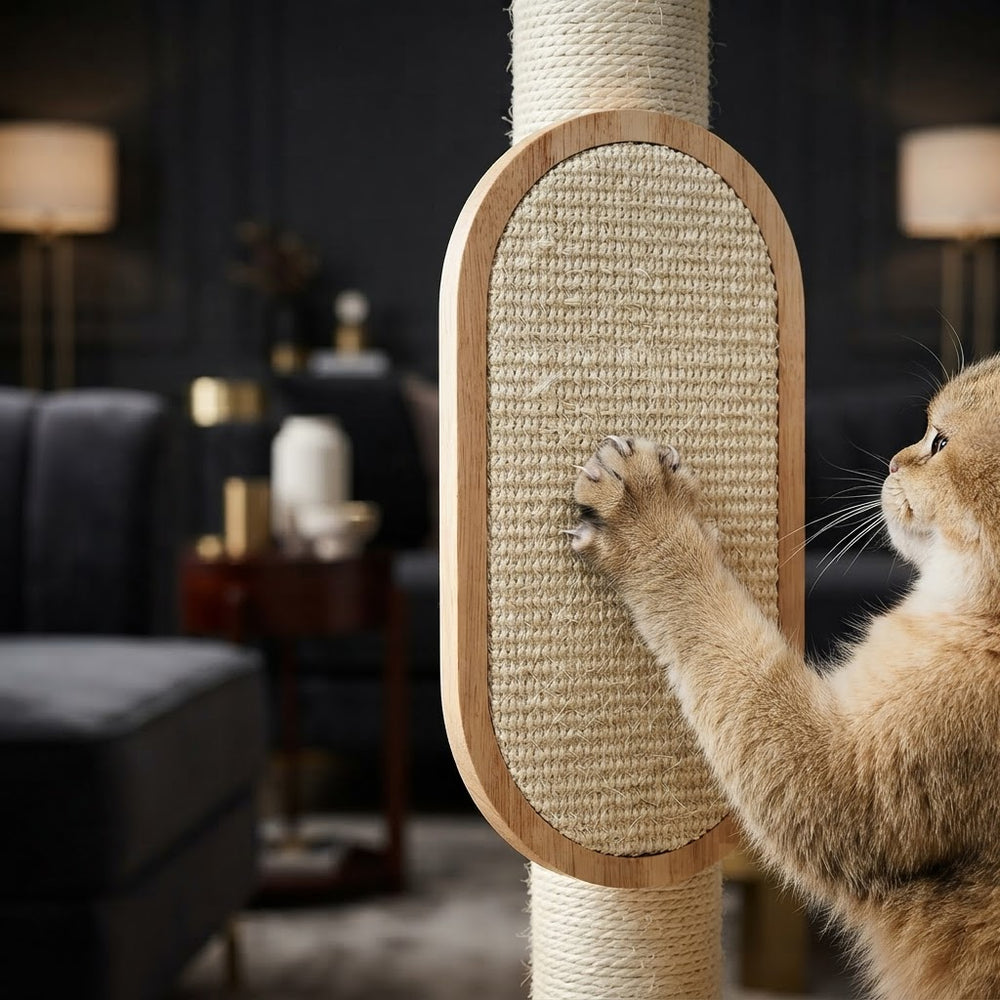 Modern Wooden Cat Tree Tower with Cozy Cat Bed & Sisal Scratching Post