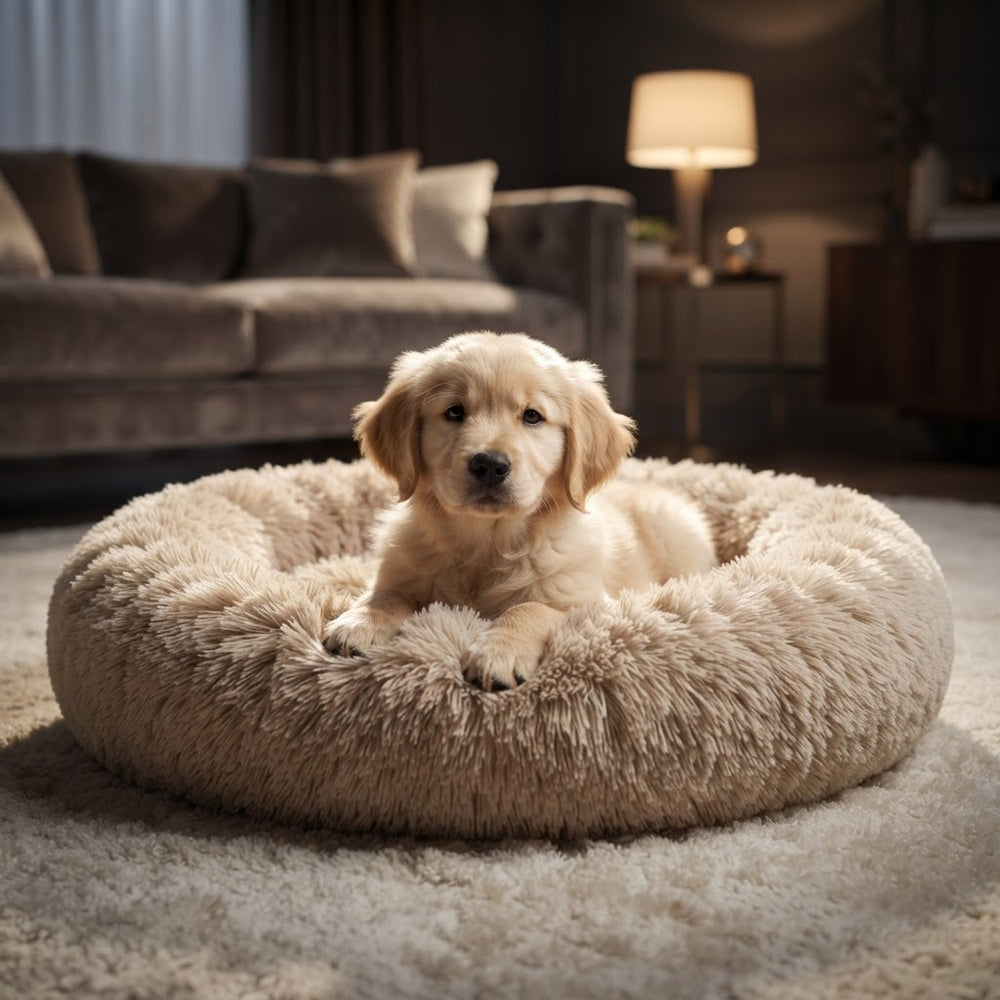 Calming Donut Dog Bed for Large Dogs | Ultra-Soft Faux Fur Plush Pet Bed