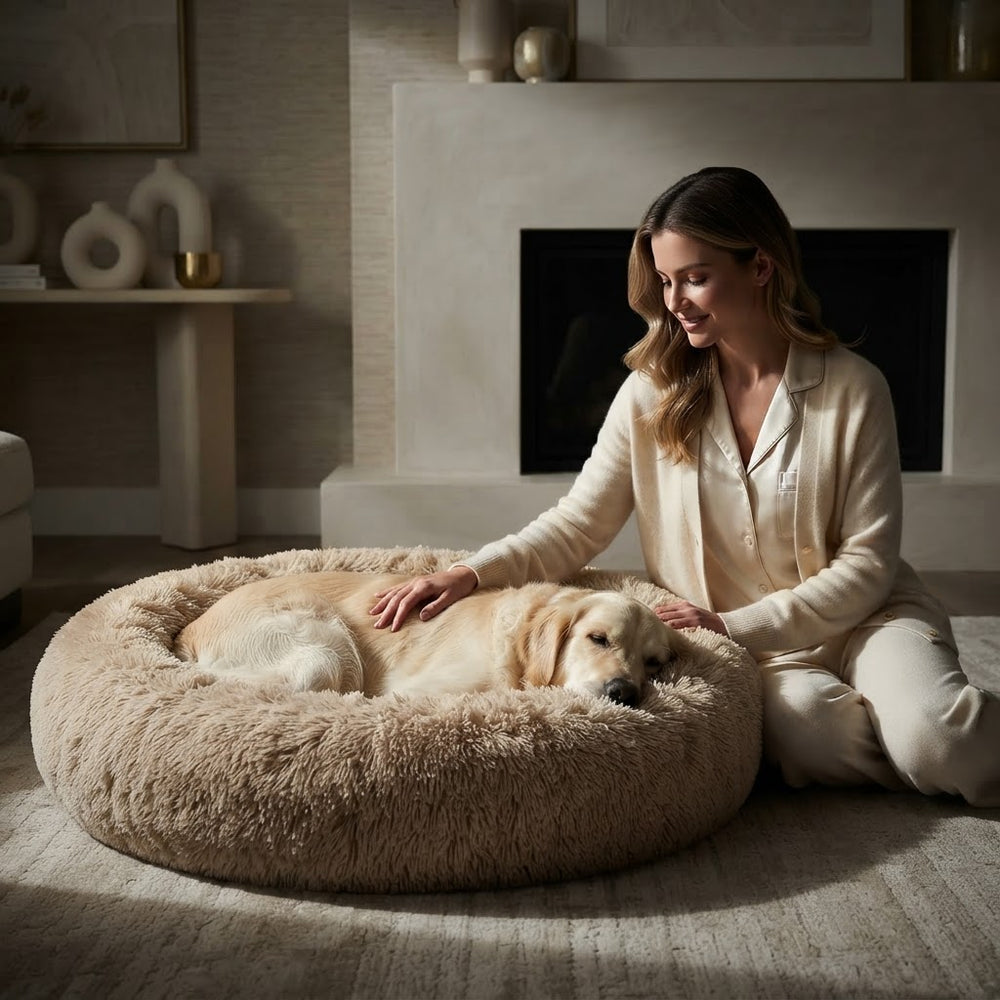 Calming Donut Dog Bed for Large Dogs | Ultra-Soft Faux Fur Plush Pet Bed