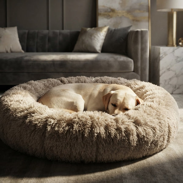 Calming Donut Dog Bed for Large Dogs | Ultra-Soft Faux Fur Plush Pet Bed