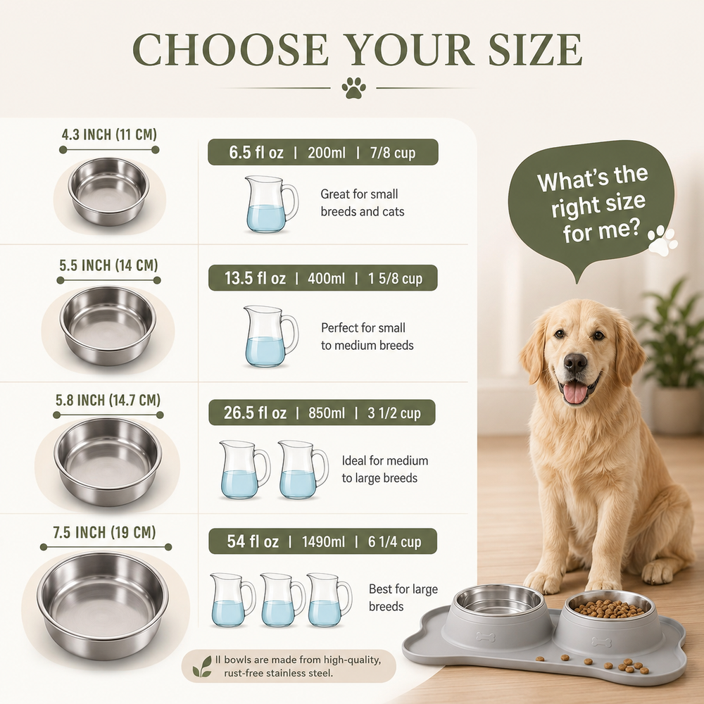 Steel Dog Bowl Set with Non-Slip Silicone Mat