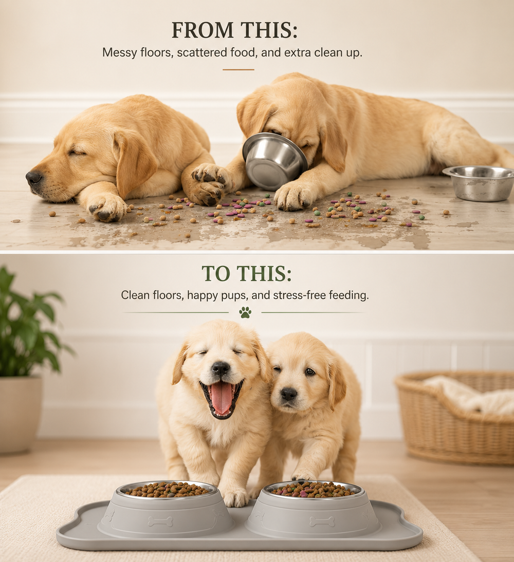 Steel Dog Bowl Set with Non-Slip Silicone Mat