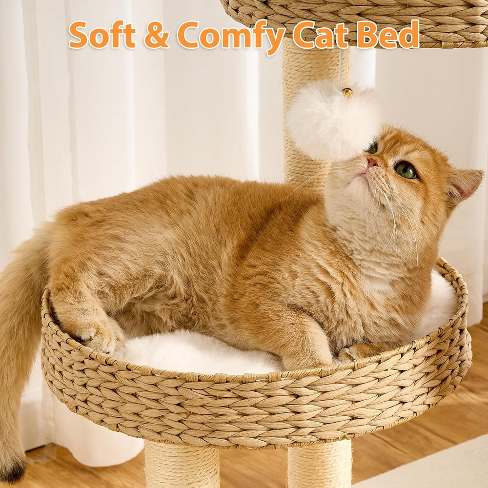 Modern Wooden Cat Tree Tower with Cozy Cat Bed & Sisal Scratching Post
