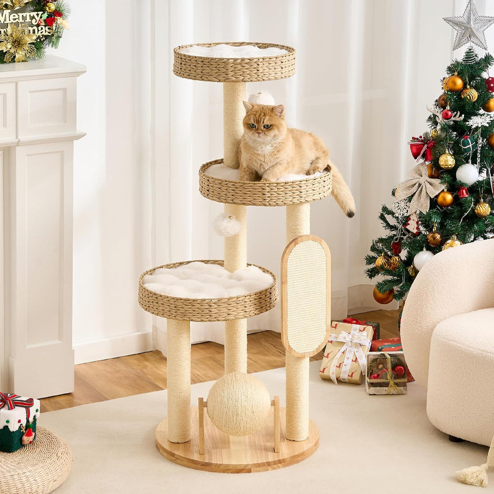 Modern Wooden Cat Tree Tower with Cozy Cat Bed & Sisal Scratching Post