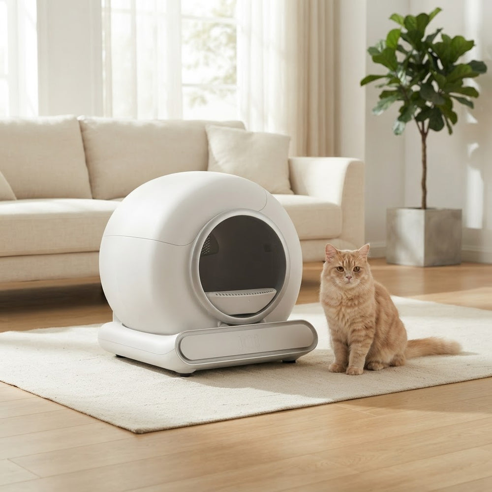 Smart self-cleaning cat litter box with automatic scooping and app control