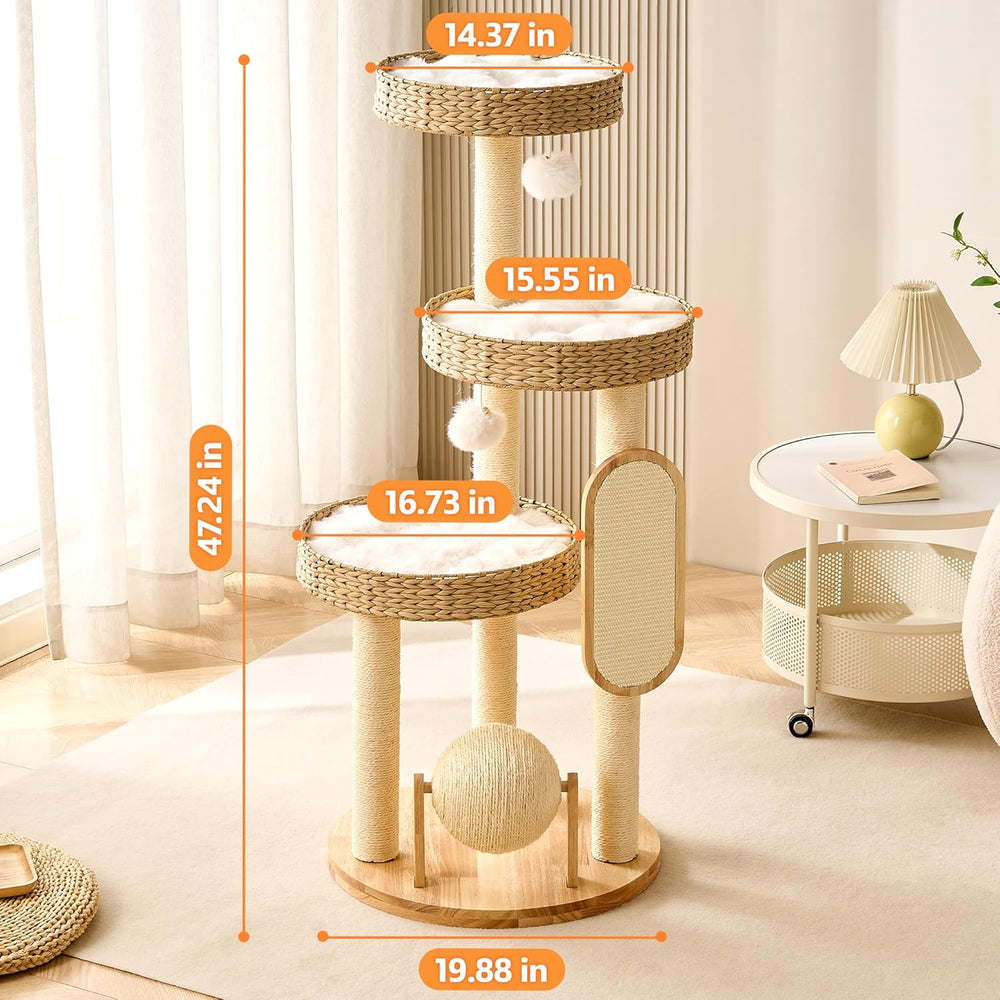 Modern Wooden Cat Tree Tower with Cozy Cat Bed & Sisal Scratching Post