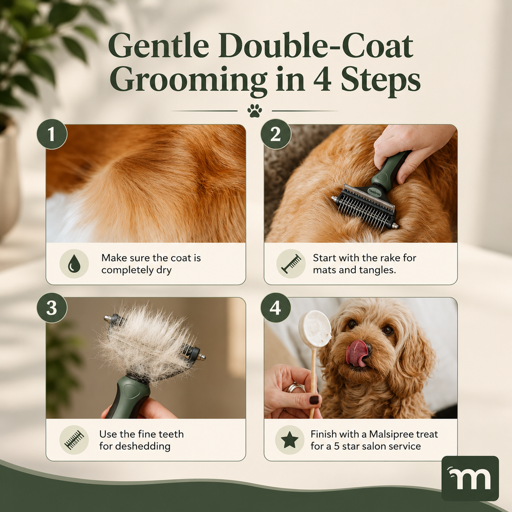 Premium Dog Brush | 2-In-1 Undercoat & Dematting Rake
