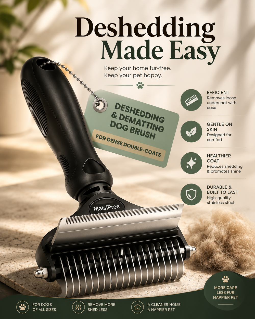 Premium Dog Brush | 2-In-1 Undercoat & Dematting Rake