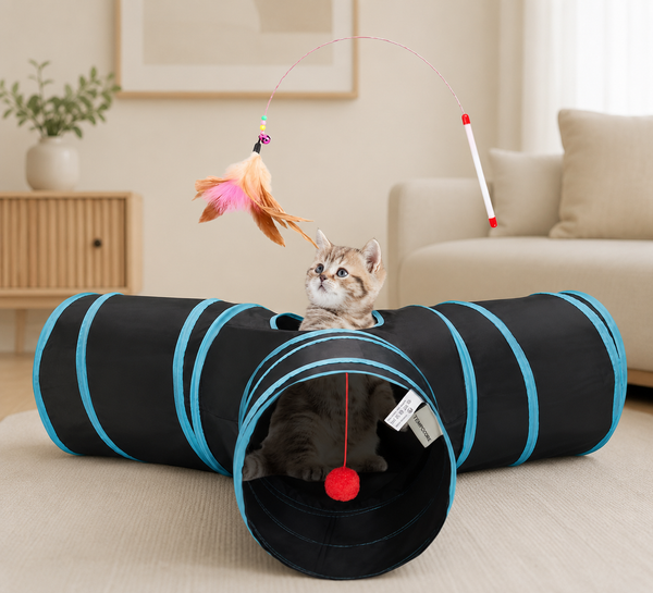 3-Way Cat Tunnel for Indoor Cats with Toy Ball