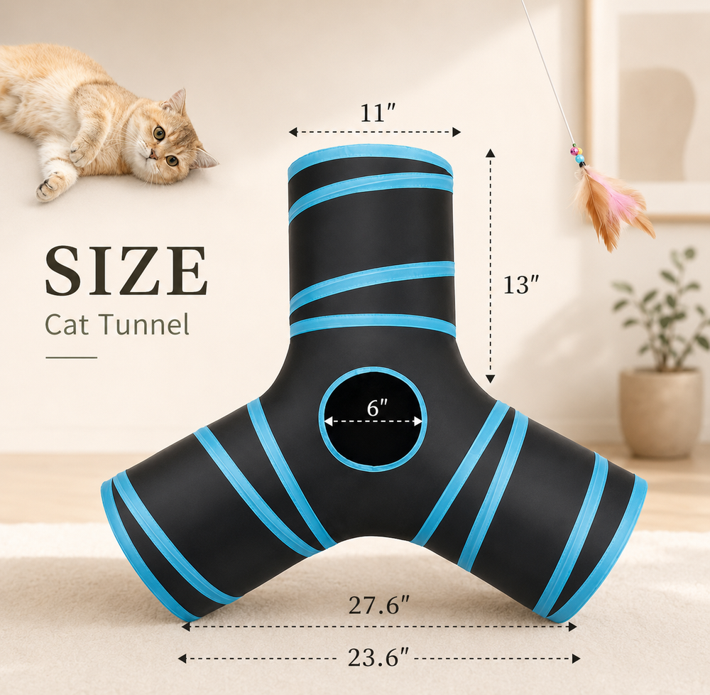 3-Way Cat Tunnel for Indoor Cats with Toy Ball
