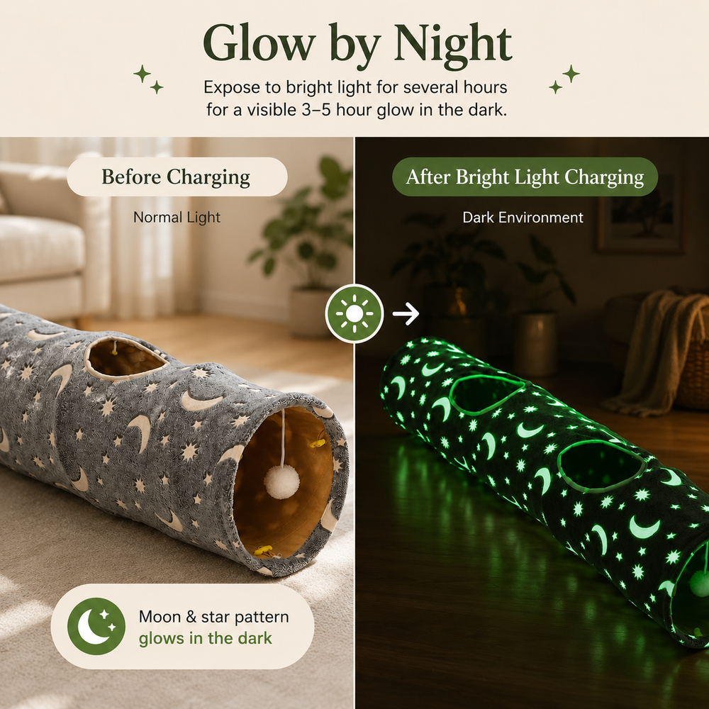 Glow in the Dark Cat Tunnel with Plush Ball Toy