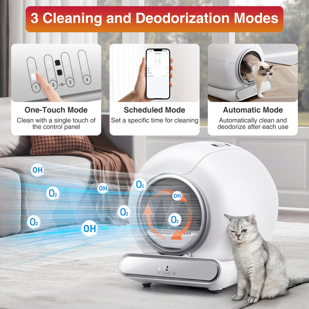 Smart self-cleaning cat litter box with automatic scooping and app control