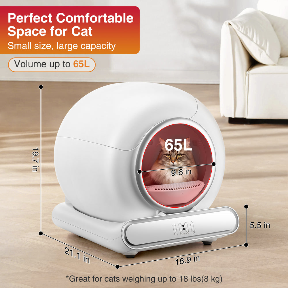 Smart self-cleaning cat litter box with automatic scooping and app control