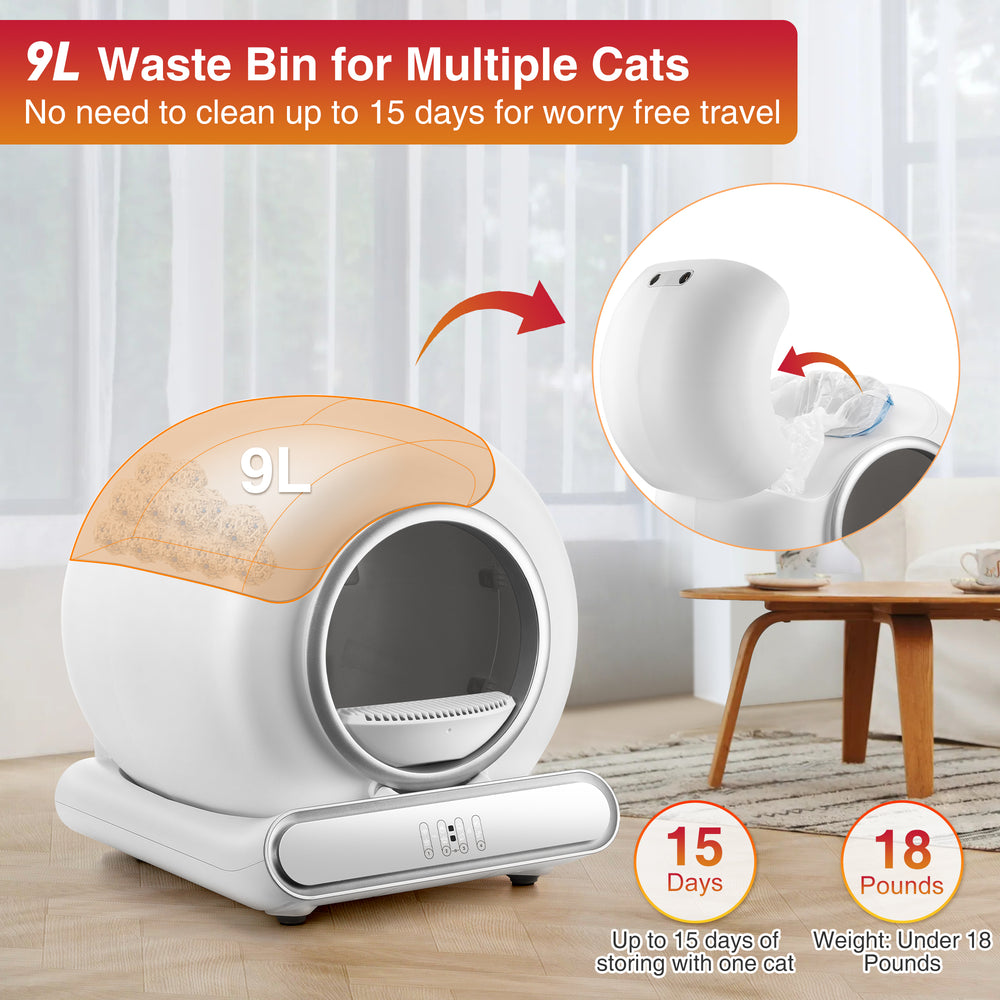 Smart self-cleaning cat litter box with automatic scooping and app control