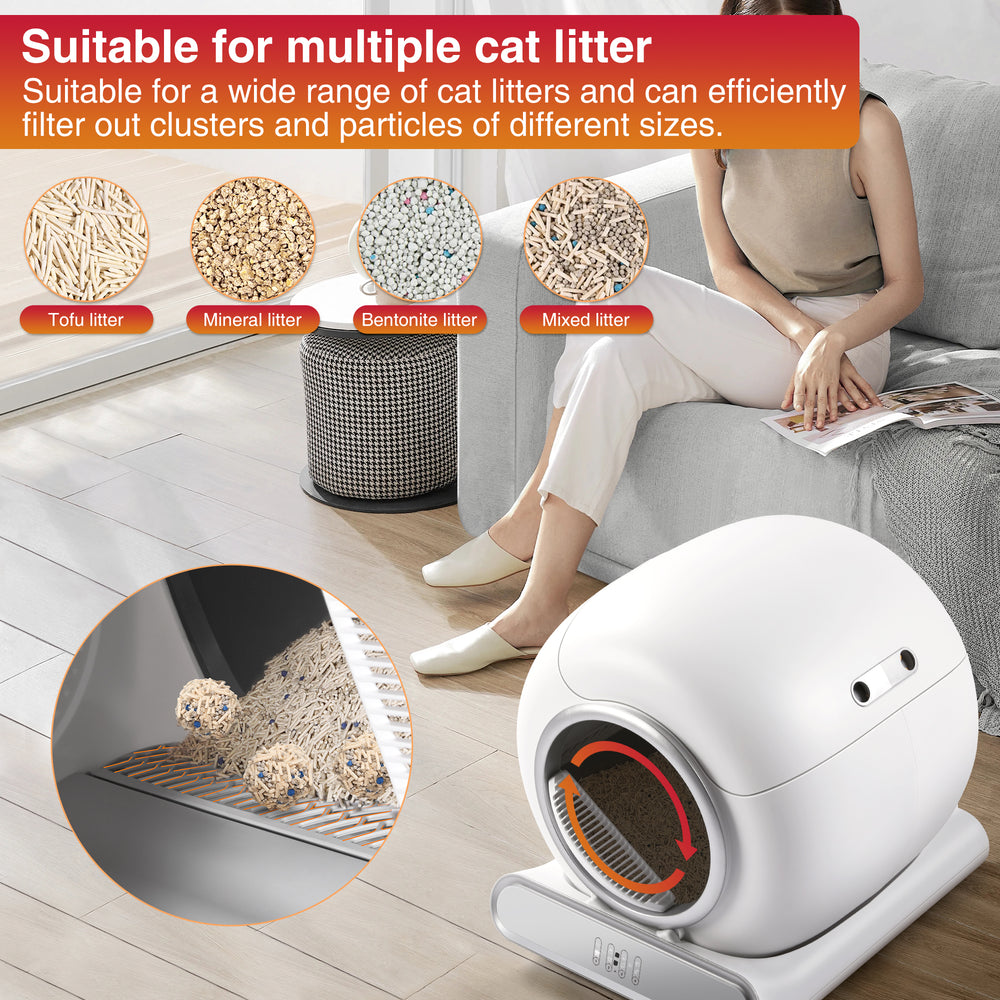 Smart self-cleaning cat litter box with automatic scooping and app control