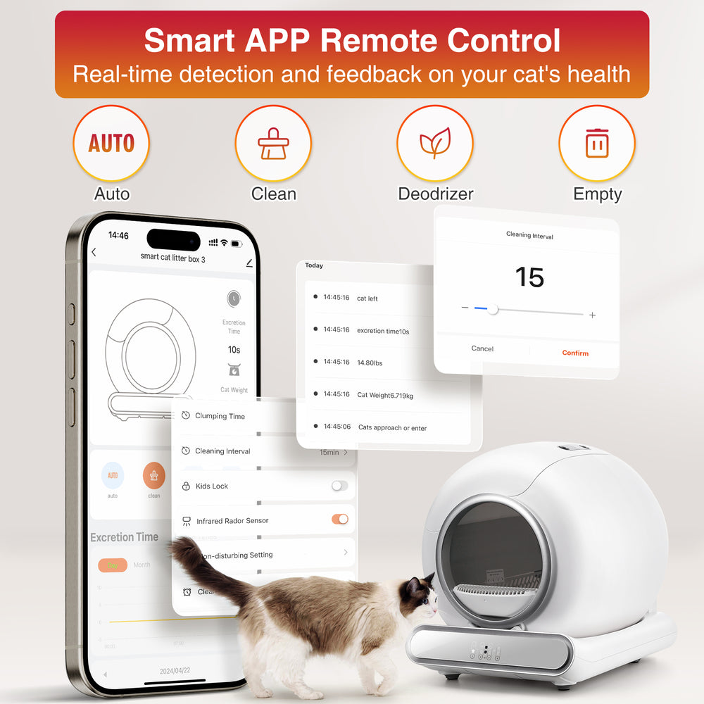 Smart self-cleaning cat litter box with automatic scooping and app control