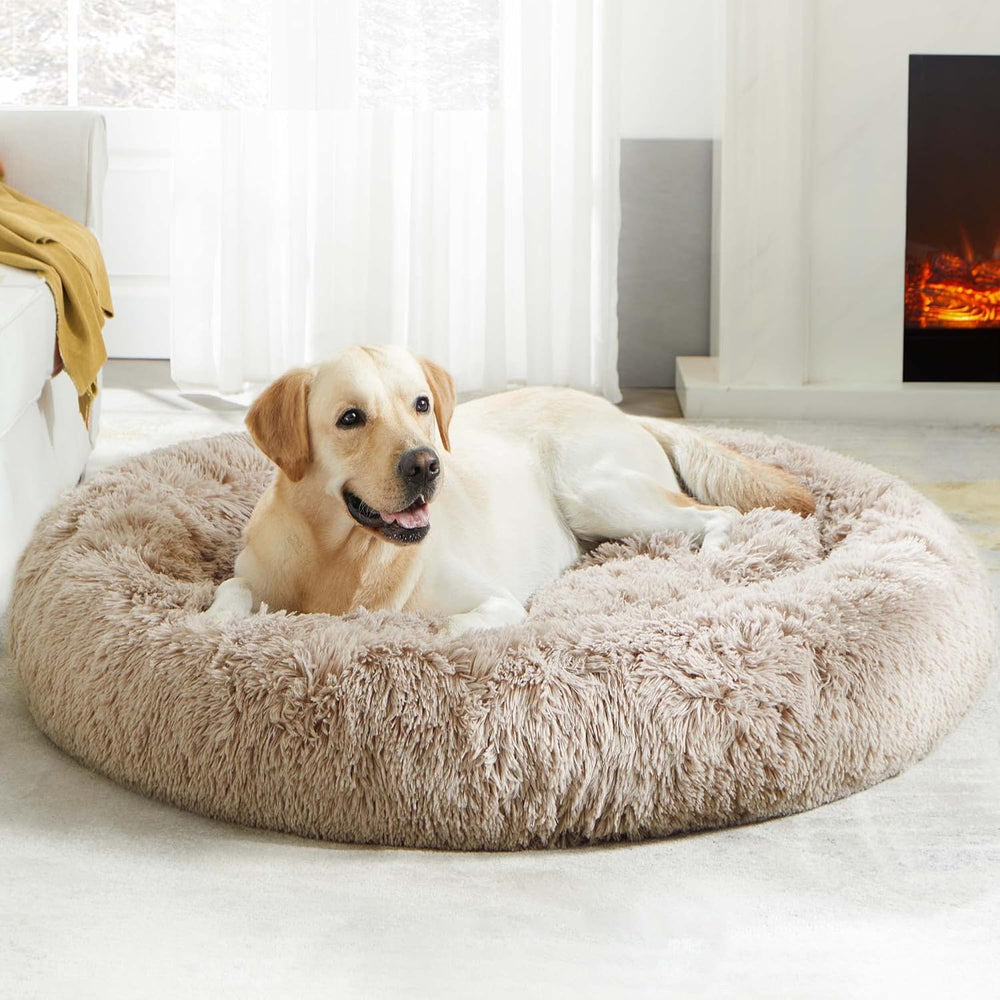 Calming Donut Dog Bed for Large Dogs | Ultra-Soft Faux Fur Plush Pet Bed