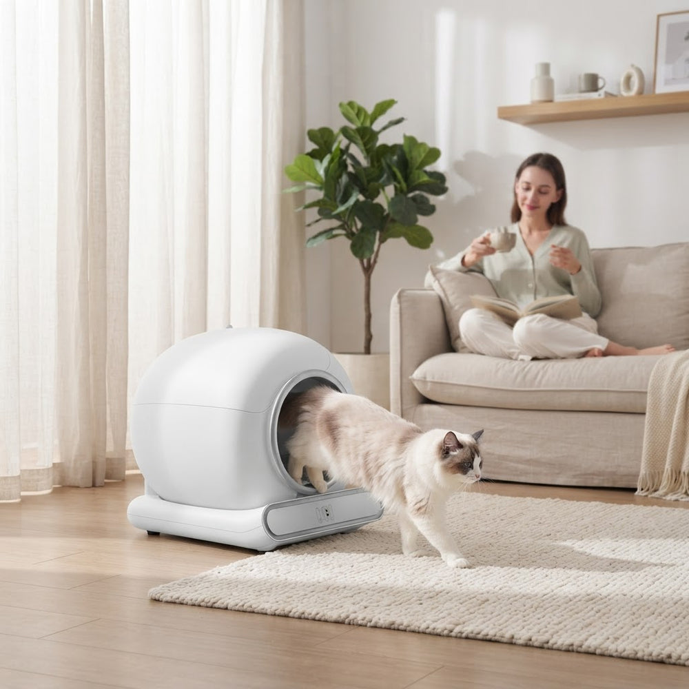 Smart self-cleaning cat litter box with automatic scooping and app control