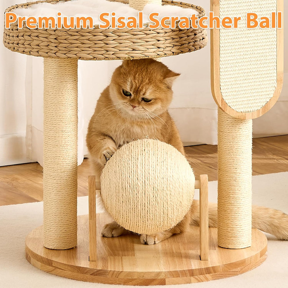 Modern Wooden Cat Tree Tower with Cozy Cat Bed & Sisal Scratching Post